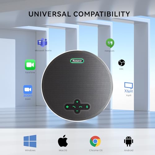 Tenveo MagiCall Pro Bluetooth Conference Speakerphone, Bluetooth/Dongle/USB, 8 AI Noise-Canceling Microphones, 360° Voice Pickup, 18H Talk Time, Compatible with Zoom, Teams & OBS, for 12–15 People