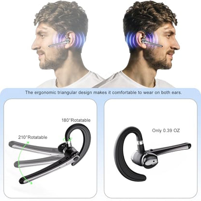 Bluetooth Headset,Wireless Bluetooth Earpiece with 800mAh Charging Case 80 Hours Talking Time Built-in CVC8.0 Dual-Mic Active Noise Cancelling V5.1 Hands-Free Headphones for Trucker/Office (C1, Black)