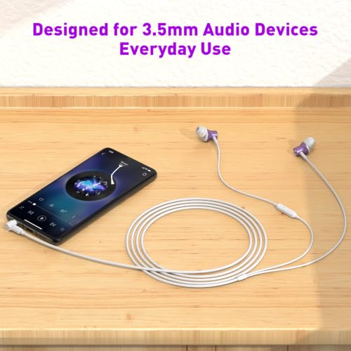 Wired Earbuds 3.5mm Headphones with Mic for Laptop PC Chromebook,Purple | Noise Isolating in-Ear Earbuds,3.5mm Jack Plug in headphones Call Volume Control for Mobile Phones/Computer/MP3 Kids School - color: Purple