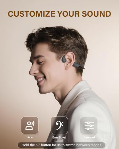 New Bone Conduction Headphones Bluetooth 6.0, Open Ear Earbuds with Mic, Premium Sound, 3 EQ Modes, 10H Playtime, 25g Lightweight, IP65 Waterproof Sports Headphones for Running Cycling Hiking（Beige） - color: Beige