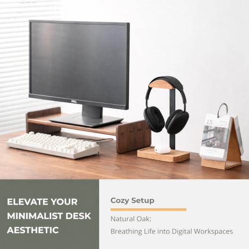 muso wood Oak Headphone Stand, Wood Headset Stand with Storage Base | Desk Holder for Gaming & Office, Compatible with AirPods Max, Bose, Razer Headsets - color: Oak wood
