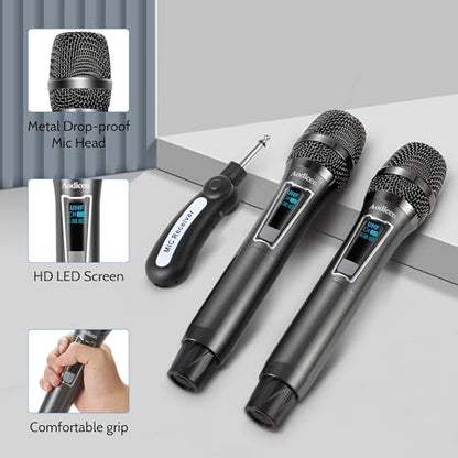 Wireless Karaoke Microphone, No Delay Handheld Microphone System with Rechargeable Receiver, Suitable for Singing, Teaching, Church, Weddings, and DJ Events (Black, 2 Microphone) - size: 2 Microphone