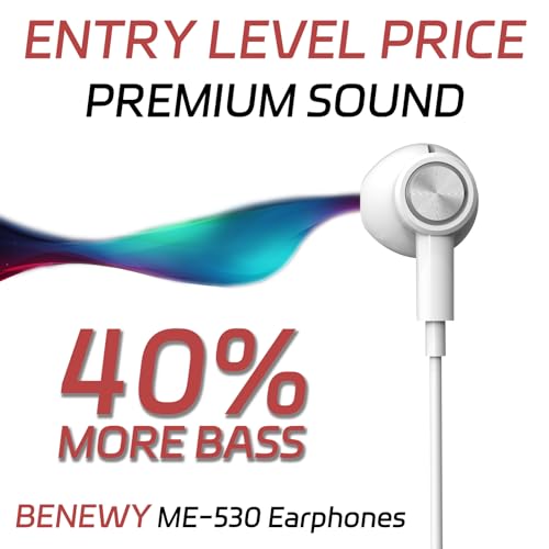 BENEWY in-Ear Earbuds Wired, Earphones with Microphone, Noise Isolation Corded for 3.5mm Jack Ear Buds for iPhone, Samsung, Computer, Laptop, Kids, School Students