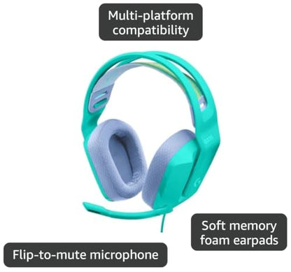 Logitech G335 Wired Gaming Headset, with Flip to Mute Microphone, 3.5mm Audio Jack, Memory Foam Earpads, Lightweight - Mint
