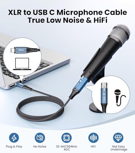 Tisino Female XLR to USB C Recording Microphone Cable, 32bit/384KHz, 6.6FT | USB C to XLR Female Studio Cable for Dynamic Microphones, XLR Mic Cord for Laptop Tablet Smartphone, OFC Shielded - size: 2 m