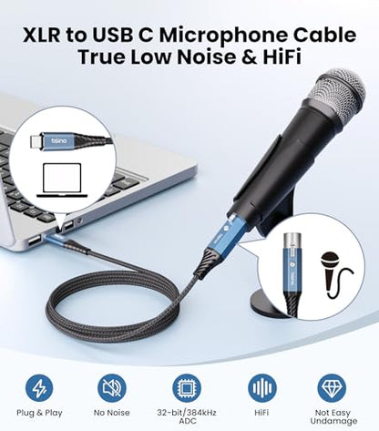 Tisino XLR to USB C Microphone Cable, Upgraded Hi-Fi Audio Recording Cable USB C Microphone Cable for Dynamic Microphones/Recorder/Laptop/Tablet, 3m/10ft | USB-C to XLR Female Audio Recording Cord for Dynamic Mic, Laptop, Tablet, Hi-Fi Shielded Studio Int