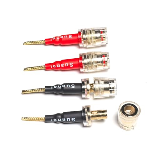 Suanqi Flex Pin Banana Plugs to 4mm Female Banana Jack Speaker Audio Adapter for Spring Loaded Terminals Amplifier Speaker Sound Systems 4Pack (Flex -Type to 4mm Female).
