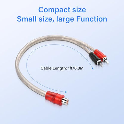 30cm RCA Y Splitter Cable，Shielded RCA RCA 1 Female to 2 Male Stereo Audio Cable for Car Audio, Subwoofer, TV, CD Player, Home Theater（2 Pack）