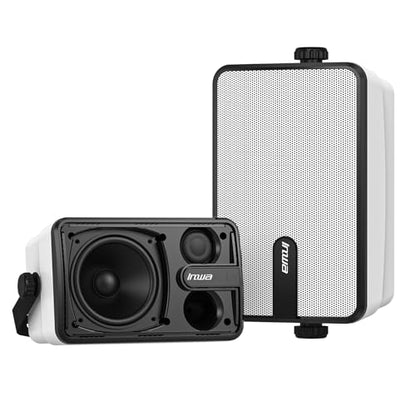 Inwa Upgraded Bluetooth Outdoor Speakers, IPX5 Waterproof Wall Mount Speaker, Powerful Bass, Wireless Sync Up to 100 Speakers, Indoor/Outdoor Sound System for Patio/Porch/Gazebo/Garage(MZ-632, 2 PCS)