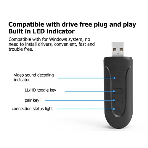 Yunseity LE502 BT 5.3 Transmitter, Low Latency Wireless Sound Transmitter for Dual Speakers or Headphones with aptX Adaptive Support, Compatible for