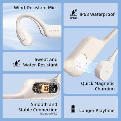 LYPERTEK SoundFree S30 Bone Conduction Swimming Headphones | IP68 waterproof design with 32GB MP3 storage, Bluetooth 6.0 and lightweight fit for phone-free underwater workouts. - color: SOUNDFREE S30-Beige