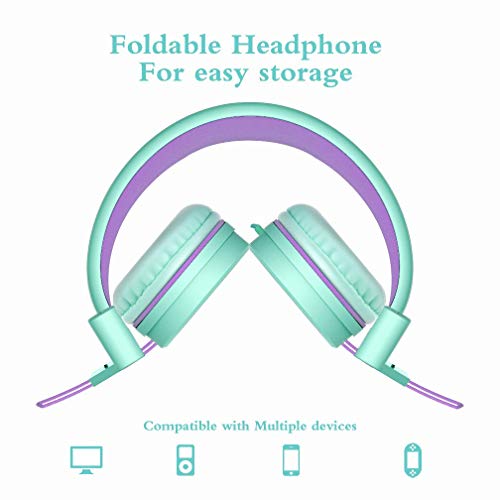 ELECDER i37 Kids Headphones for School Children Girls Boys Teens, Green | Foldable Adjustable Lightweight, 3.5mm Audio Jack On Ear Headphones for Smartphones Chromebook Computer PC Tablets Travel - color: Green