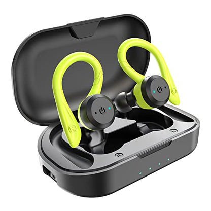 APEKX Wireless Earbuds, IPX7 Waterproof Bluetooth Headphone w/Mic Deep Bass | Secure Sport Ear Buds with Ear Hooks & Charging Case, 40H Playtime Stereo Sound for Workout & Running, Green - color: Green