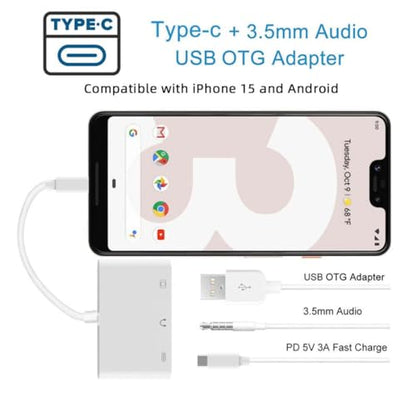 chenyang 3 in 1 USB C to 3.5mm Audio AUX & USB 2.0 Socket OTG Adapter with PD 15W Charge for Laptop Tablet Phone - style: 3.5mm/USB3.0 3-in-1