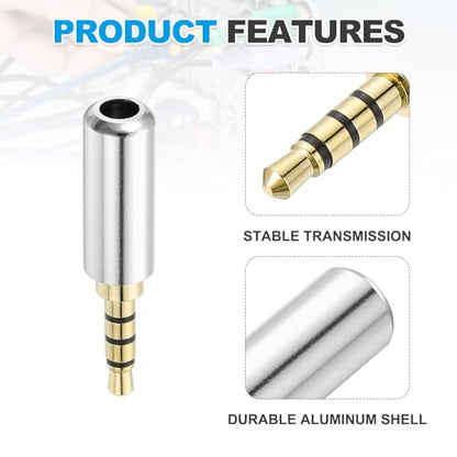 MECCANIXITY 2Pcs 3.5mm Replacement Repair Plug Jack, 4 Pole Metal Stereo Male Plug 3.5mm Solder DIY Audio Cable Connector for Headphone Earphone Microphone Cable Repair, Bright Silver - color: Bright Silver