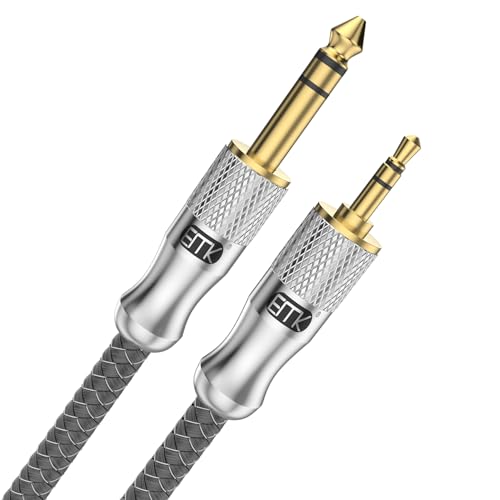 EMK Premium 1/8" to 1/4" (3.5mm to 6.35mm) TRS Stereo Cable - Nylon Braided Male to Male Adapter for Guitar, Keyboards, Amps & Studio Gear (2Ft/0.6M) - Gold-Plated, Noise-Free - size: 2 Feet, style: 1/8 to 1/4 Stereo Cable