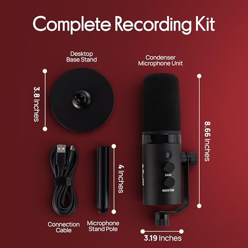 Pyle Dynamic USB/XLR Microphone for Podcasting, Streaming & Gaming, Cardioid Recording Mic with RGB Lighting, Mute Button, Zero-Latency Monitoring, Volume Control & Desktop Stand (PDMIC7B)