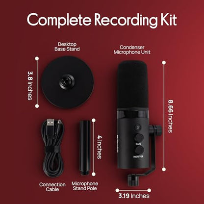 Pyle Dynamic USB/XLR Microphone for Podcasting, Streaming & Gaming, Cardioid Recording Mic with RGB Lighting, Mute Button, Zero-Latency Monitoring, Volume Control & Desktop Stand (PDMIC7B)
