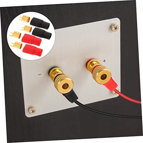 PartyKindom 0 Gauge Spade Terminal Crimp Connectors Plated Audio Terminal Adapters for Speaker Wire Cable Crimp Barrier Spades for 0 Gauge Wire Terminals Includes Red and Black Boots