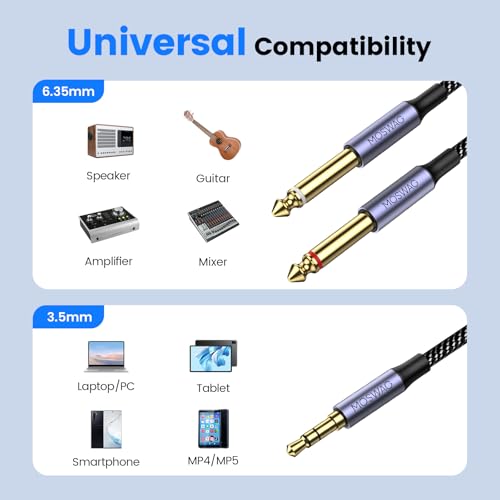 MOSWAG 3.5mm 1/8" TRS to 2 x 6.35mm 1/4" TS Mono Y Cable 16.4FT/5Meter Splitter Cable Compatible with Phone,iPod,Laptop,CD Players,Power Amplifier,Mixer,Home Stereo Systems - color: Nylon Braided, size: 16.4FT/5Meter