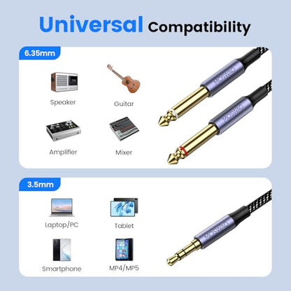 MOSWAG 3.5mm 1/8" TRS to 2 x 6.35mm 1/4" TS Mono Y Cable 16.4FT/5Meter Splitter Cable Compatible with Phone,iPod,Laptop,CD Players,Power Amplifier,Mixer,Home Stereo Systems - color: Nylon Braided, size: 16.4FT/5Meter