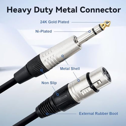 XLR Female to 1/4 inch 6.35mm TS Mone Jack Unbalanced Cable 6.6FT 2Pack | Double-Shielded OFC, Gold-Plated Connectors, Low Noise,Tight Fit, For Mixer, Amp, Speaker, Microphone - size: 6 FT - 2 Pack, style: XLR Female