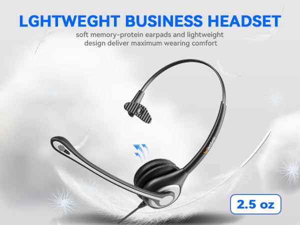 Wantek 2.5mm Headset with Microphone, Wired Phone Headset, Noise Cancelling & Volume Controls, Telephone Headphone Compatible with Panasonic, Cisco, Polycom, Gigaset's 2.5mm Jack Phone Headset - size: 600-2.5mm