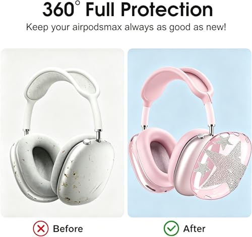 [4 in 1] Case Cover for AirPods Max 2/1 (2026/2024/2020) Ear Pad Case/Headband Cover/Ear Cups with Bling Star for Apple AirPods Max Headphones (Pink Stars Sets(4 in 1)) - color: Pink Stars Sets(4 in 1)