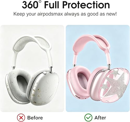 [4 in 1] Case Cover for AirPods Max 2/1 (2026/2024/2020) Ear Pad Case/Headband Cover/Ear Cups with Bling Star for Apple AirPods Max Headphones (Pink Stars Sets(4 in 1)) - color: Pink Stars Sets(4 in 1)
