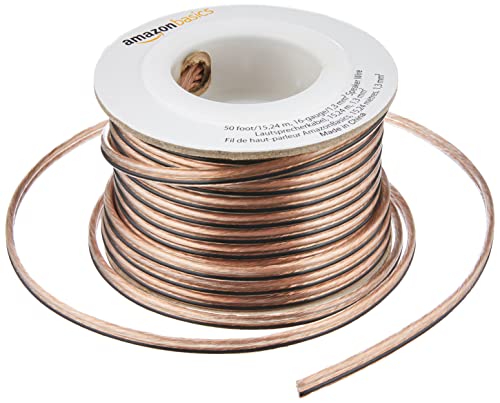 Amazon Basics 16-Gauge Speaker Wire Cable, Polarity Marked, 50 feet, Transparent - size: 50 Feet