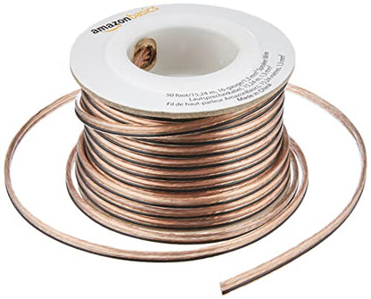 Amazon Basics 16-Gauge Speaker Wire Cable, Polarity Marked, 50 feet, Transparent - size: 50 Feet