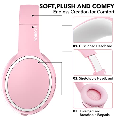 B10 Wireless Over-Ear Headphones, Lightweight Folding Stereo Bass Bluetooth Headset with Mic, 50H Playtime, Volume Control, Bluetooth 5.3 Headphones for iPad/Travel/Tablet/PC (Pink) - color: Pink