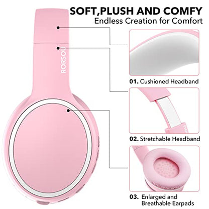 B10 Wireless Over-Ear Headphones, Lightweight Folding Stereo Bass Bluetooth Headset with Mic, 50H Playtime, Volume Control, Bluetooth 5.3 Headphones for iPad/Travel/Tablet/PC (Pink) - color: Pink