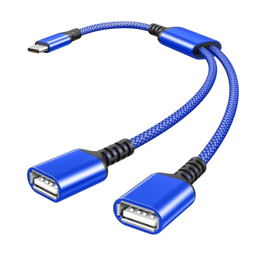 Basesailor USB C Male to Dual USB Female Cable Adapter 1FT,OTG Adapter - color: Blue, size: 1FT(0.3M), style: 1 in 2 out