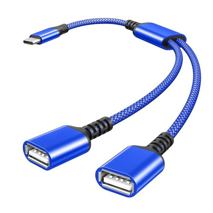 Basesailor USB C Male to Dual USB Female Cable Adapter 1FT,OTG Adapter - color: Blue, size: 1FT(0.3M), style: 1 in 2 out