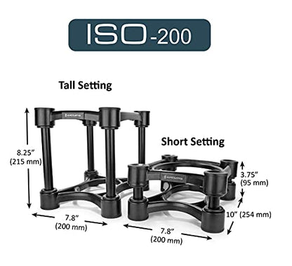 IsoAcoustics Iso-Stand Series Speaker Isolation Stands with Height & Tilt Adjustment: Iso-200 (7.8” x 10”) Pair - size: ISO-200 (20 x 25.4 cm)