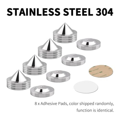Speaker Isolation Pads 304 Stainless Steel Spikes & Isolation Feet for Subwoofer, Turntable, Bookshelf Speakers, 4 Pack with Adhesive Pads, Large - size: Large