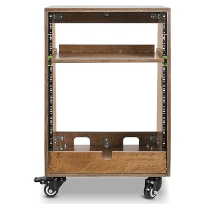 Sound Town DIY Slanted 12U Studio Rack (4U Top + 8U Lower), with 2U Bottom Storage, Slide-Out Tray, Caster, Plywood, Weathered Brown for Recording Room, Home Studio (SDRK-ST12TB) - size: 12U(4U Top + 8U Lower),Weathered Brown