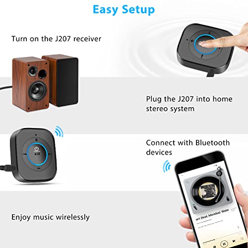 iDIGMALL Bluetooth 5.4 Receiver, AUX Wireless Audio Adapter for Car Speaker | Built-in Noise Cancelling Mic for Hands-Free Calls, 3.5mm AUX for Home Stereo Wired Headphones, 20Hrs Playtime, Multi-Point - color: J207