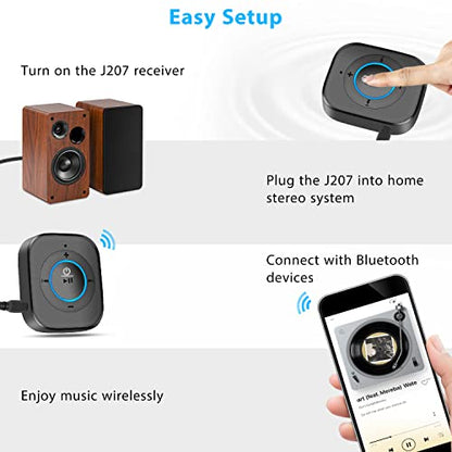 iDIGMALL Bluetooth 5.4 Receiver, AUX Wireless Audio Adapter for Car Speaker | Built-in Noise Cancelling Mic for Hands-Free Calls, 3.5mm AUX for Home Stereo Wired Headphones, 20Hrs Playtime, Multi-Point - color: J207