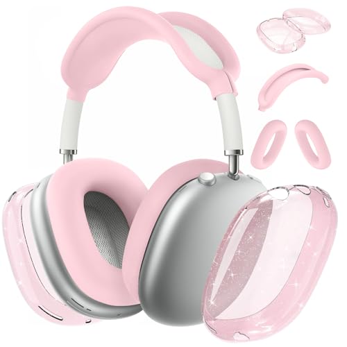 for AirPods Max case Cover,Anti-Scratch Ear Pad Case Cover/Ear Cups Cover/Headband Cover for AirPods Max. Clear Soft TPU and Silicone,Skin Scratch Proof. - color: 3PC-Glitter Baby pink