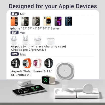 3 in 1 Wireless Charging Station for Apple Magsafe Charger Stand,Fast Magnetic Wireless Charger Station for iPhone 17 Air 16 15 14 13 12 Series,Airpods Pro,Apple Watch Ultra (White) - color: White