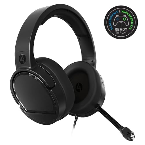 4Gamers Panther Over-Ear Gaming Headset Compatible with PS4/PS5, Xbox, Switch, PC with Flexible Mic, 3.5mm Jack, 1.5m Cable- Lightweight, Comfortable and Durable