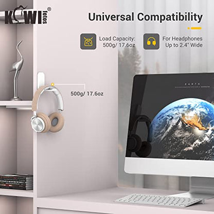 KIWIFOTOS 2 Pack Adhesive Desk Headphone Hanger, PC Gaming Headset Holder Stand, Adhesive Holder Mount for Wall, Foldable Headphones Hook Mount Under Desk - White,Two Pack - color: 2PC Adhesive White