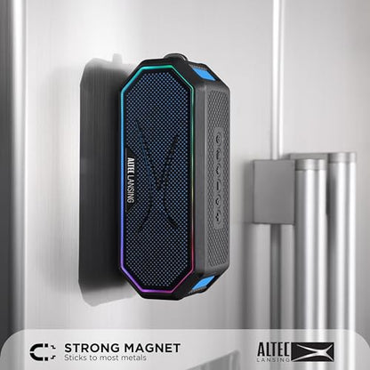 Altec Lansing Magnetic Bluetooth Speaker HYDRAJOLT 2.0, Waterproof IP67, 12W Output Power, 16H Battery, Multicolor LED, 100ft Wireless Range, Voice Assistant, USB-C Quick Charge - color: Black/Royal Blue