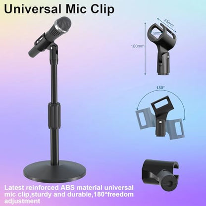 Desktop Mic Stand,Adjustable Height Podcast Microphone Stand with Mic Clip 3/8" to 5/8" Adapter,for Shure MV7 |MV7+ |MV7X XLR,Fifine AM8 |K688 |XR&USB,PM1 XLR,Razer Seiren V2|V3