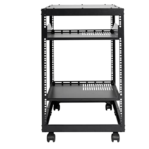 VEVOR 15U Open Frame Server Rack, 23''-40'' Adjustable Depth, Free Standing or Wall Mount Network Server Rack, 4 Post AV Rack with Casters, Holds All Your Networking IT Equipment AV Gear Router Modem - size: 15U