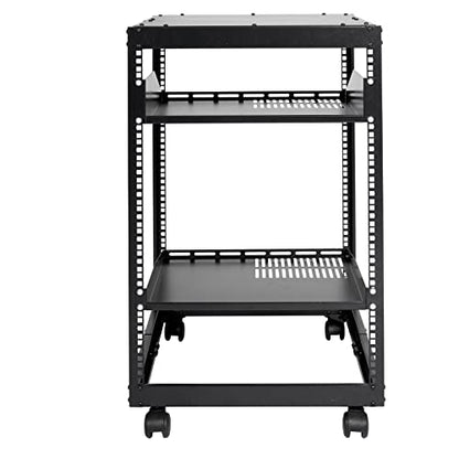 VEVOR 15U Open Frame Server Rack, 23''-40'' Adjustable Depth, Free Standing or Wall Mount Network Server Rack, 4 Post AV Rack with Casters, Holds All Your Networking IT Equipment AV Gear Router Modem - size: 15U