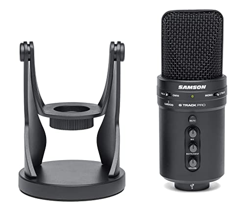 SAMSON G-Track Pro Professional USB Condenser Microphone with Audio Interface | 24-bit/96kHz USB microphone with instrument input and mixer for musicians, podcasters and streamers - color: Black