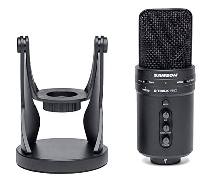 SAMSON G-Track Pro Professional USB Condenser Microphone with Audio Interface | 24-bit/96kHz USB microphone with instrument input and mixer for musicians, podcasters and streamers - color: Black
